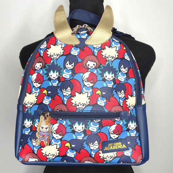 my hero academia Handbags - My Hero Academia All Might Chibi Mini Backpack Navy Blue Faux Leather Wing